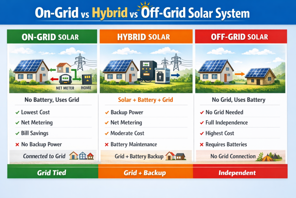 Ongrid Vs Hybrid vs Off Grid
